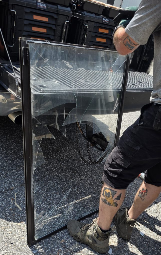 Shattered glass ready for replacement